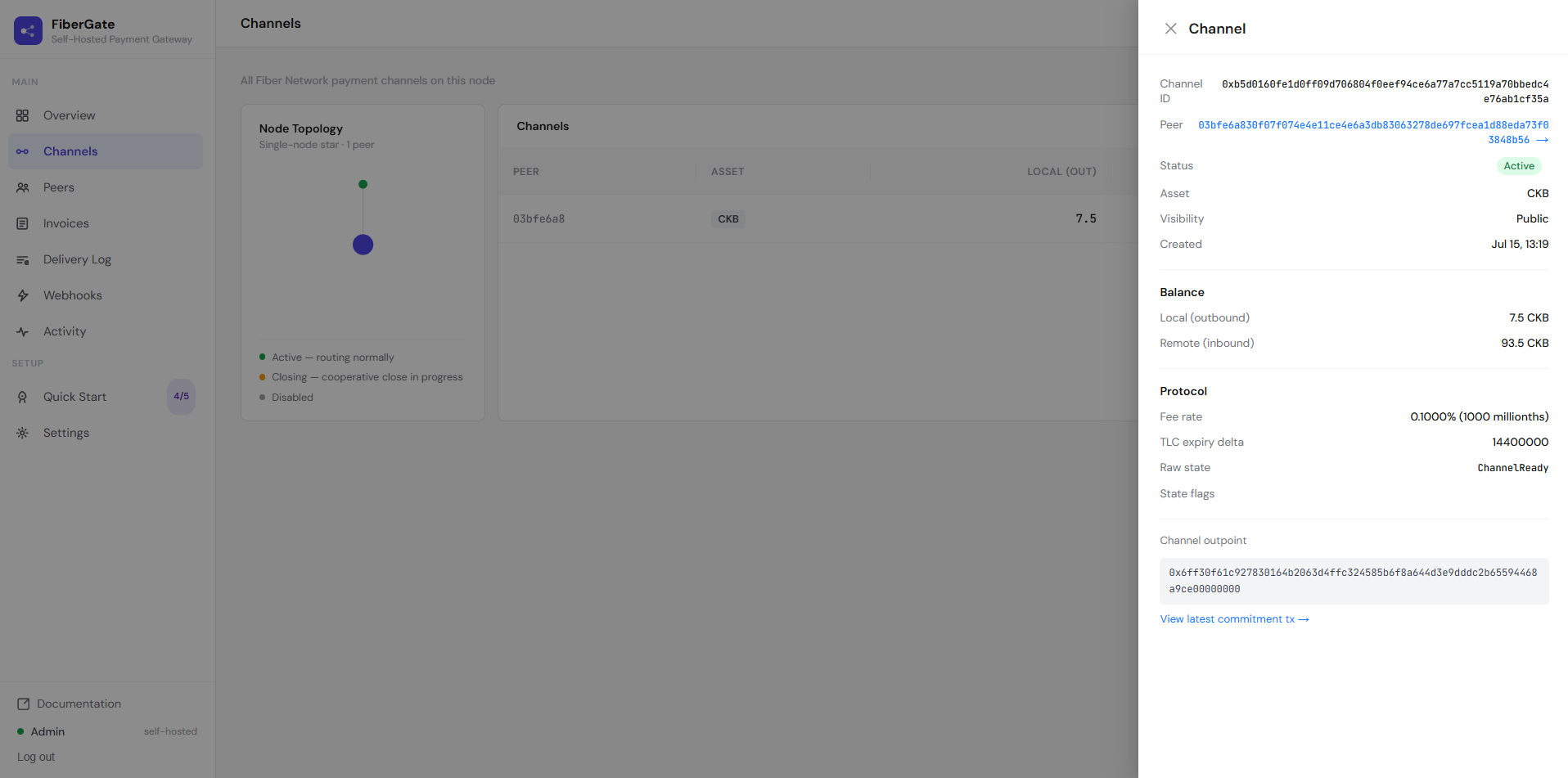 The Channels page with a channel drawer open