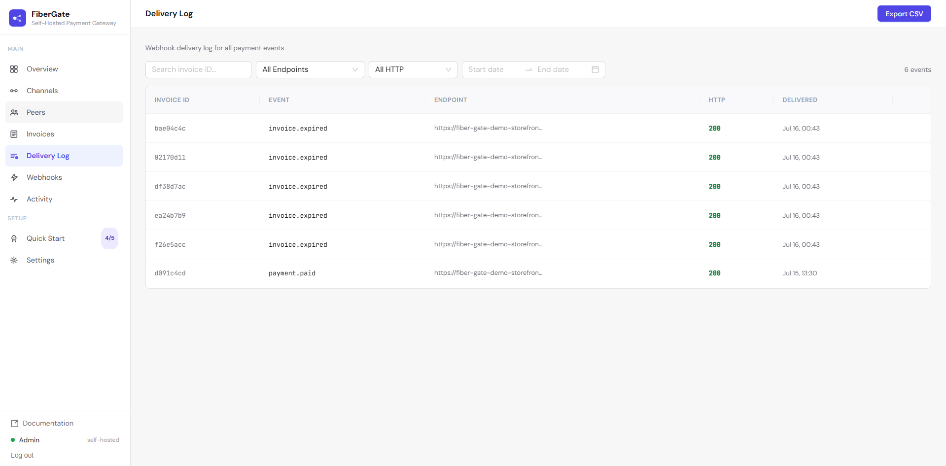 The Delivery Log page